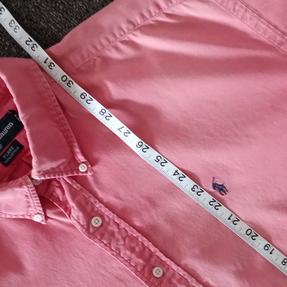 🌞VTG Ralph Lauren🌞 - Men's Coral/Salmon Distressed Blaire S/S Button Down - Picture 11 of 12